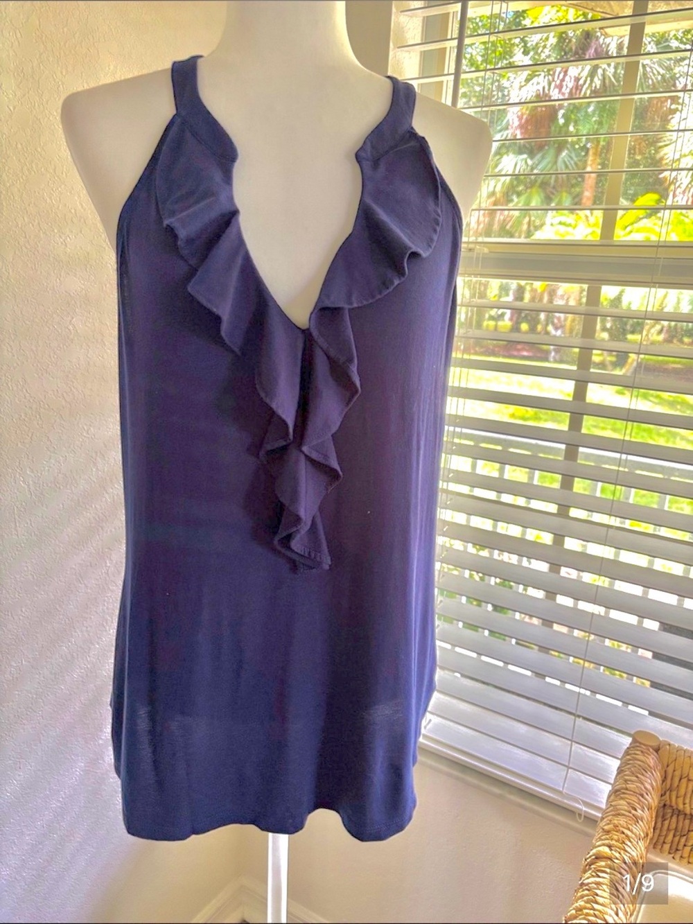 Lilly Pulitzer Navy Ruffle V-Neck Sleeveless Camisole
